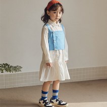 아이꼼므 레이어드 스타일 아동 유아 여아 코코 셔츠 데님 뷔스티에 세트 원피스 5~13호