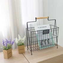 거실 카페용 우드손잡이 철재 잡지꽃이 잡지진열대 틈새잡지꽂이, 아이보리