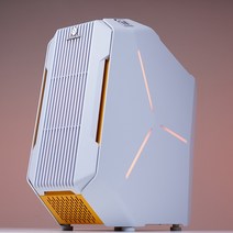 게이밍 컴퓨터 데스크탑 케이스 M-ATX 240수냉 커스텀 Type-C ARGB 라이트바, 스타쉽 화이트 오렌지