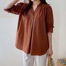 코지 베이직 차이나카라 브이넥 원핀턱 블라우스
