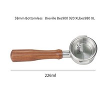 커피필터 핸드드립 여과지브레빌 용 바텀리스 커피 핸들 포터필터 58mm Bes900 920 XLbes980 XL 머신 메, 01 58mm-E