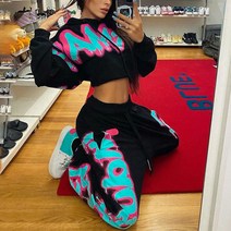 걸스힙합 그래픽 후드크롭 조거팬츠 SET