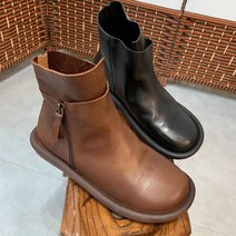 면 마 문예 사이드 지퍼 워커 여 잉글리쉬 빈티지 라운드 토트 고무 소프트 베이스 오리지널 수제 앵클부츠
