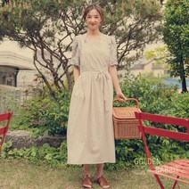 골든래빗 스퀘어 에이프런 원피스형 카페 린넨 감성 앞치마, 베이지, 1개