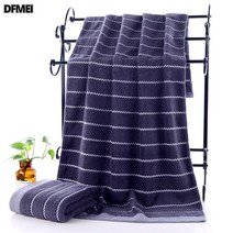 DFMEI 순면 목욕 타올 70*140 성인용 두꺼운 흡입워터 비치 타월 수출 세트 자수, 다크네이비