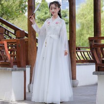 화이트 쉬폰 우아한 여성 철릭 원피스 무사복 어른 계량 생활 한복 사극 드라마 촬영