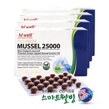 하이웰 프리미엄 초록홍합오일 25000mg 뉴질랜드초록홍합 그린머슬 글루코사민 콘드로이친 크릴오일 함유, 100캡슐, 4박스+추가상품