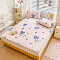 Blossom Bliss 누빔 미끄럼 방지 매트리스 패드세트 여름침구, 하트 곰돌이