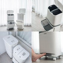 실용적인 깔끔한 분리형 편리한 바퀴달린 대용량 분리수거함, 3단 수거함(서랍형)+재활용스티커