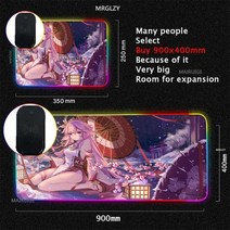 원신 장패드 마우스패드 게이밍 Genshin Impact Shenhe RGB LED 마우스 패드 무선 충전 러그 한 Yae Miko 게임 Typec, 10_400X900X4MM