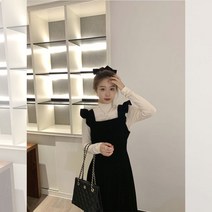 멜빵 스커트 기품 투피스 가을 살 가려 날씬해 보이는 감령 원피스에 니트 레깅스