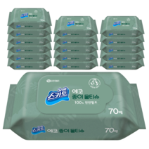 스카트 에코 종이 물티슈 70매 100% 천연펄프, 17팩