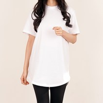큐티팝 오가닉 코튼 여성 루즈핏 롱 레이어드 트임 반팔 티셔츠 롱 티