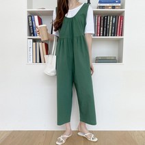 여자 여름 유넥 셔링 민소매 와이드 무지 롱 점프수트