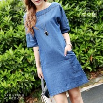 도오빠 여성 청 데님 원피스 미니원피스 숏 반소매 여름원피스 캐주얼 데일리 패션 여자원피스 10대 20대 30대 라운드넥 봄 여름 미니스커트