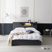 젬마 LED 리노 서랍 슈퍼싱글/퀸 침대프레임+베이직 본넬 매트, 그레이화이트