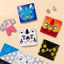 민화전통 사방신 딱지 민속 놀이 4종 세트 재료 diy 딱지치기/딱지접기/ 만들기/종이딱지
