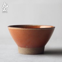 수제 석기 흰 밥 그릇 식기 가정용 복고풍 국수 그릇 간단한 두꺼운 흙 그릇 전자 레인지, NONE, 색상 분류: 붉은 유약