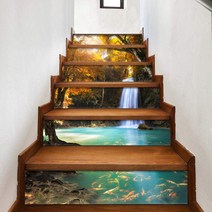 자연 경관 계단 시트지 스티커 이동식 방수 3D 홈 인테리어 아트 장식, 18x100cmx13pcs, LT6-3