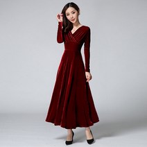 C.ONLIE SHOP벨벳 롱 랩 플레어 원피스 클래식 파티 드레스 HMF827 원피스 하객룩 하객원피스