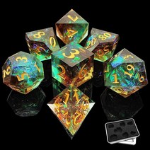 DD 7/다면체 레진 TRPG 주사위 세트 MTG 던전 앤 드래곤 패스파인더 롤 플레잉 보드 게임 컬렉션 및 선물 정교한 금속 상자 포함레드 블루 USA 미국, Brown Green