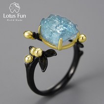 아쿠아마린반지 3월 탄생석 별자리 반지 Lotus Fun-18K 골드 천연 아쿠아 마린 보석 꽃 조절 가능한 반지