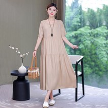 실크코튼원피스 홈웨어 여성 꾸안꾸 빅사이즈 데일리 반팔 린넨 롱치마 나일론원피스 바스락소재