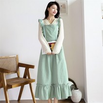 코튼 스커트 홈 여성용 주방 커피 숍 원예 허리 바지, 긴 빛 녹색