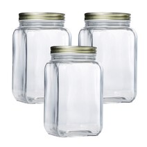 아트웨어 사각 과일청 유리병 밀폐 저장병, 3개, 1300ml