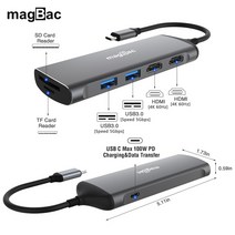 MagBac-멀티 포트 허브 USB c형 도킹 스테이션 Macbook Pro 썬더볼트 3 4 용 트리플 디스플레이 Lenovo ASUS DELL 4K 60Hz 듀얼 HDMI, CHINA_C05