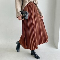 브이와이 여자 아코디언 버건디 소프트핏 롱스커트