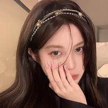[무배]프렌치스타일 하운드체크와 진주포인트 핸드메이드 헤어밴드 얇은 머리띠 연예인머리띠 체인헤어밴드 제니머리띠
