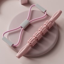 네모라마 마사지 롤러 봉 스트레칭 튜닝 밴드, 핑크 마사지 롤러+튜빙 밴드 세트