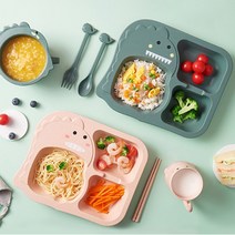 유아 식판 다이어트 성인 어린이 식판 세트 6종 전자레인지ok 천연소재, 2공룡식판세트-핑크