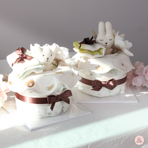 꽃밭의 곰돌이와 토끼 기저귀케이크 1단 -출산선물 백일선물 첫돌선물 아기선물, 곰랑이, 3단계