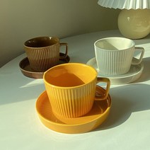 스트라이프 세라믹 머그컵 커피잔 세트, 브라운, 1개