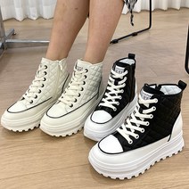 슈리오 여성 하이탑 소가죽 퀄팅 지퍼 워커 통굽 부츠 5cm