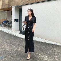 떳다그녀 자딘 버튼 니트 롱 원피스