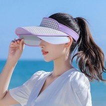 여성 골프 모자 조절가능 체크 여름 넓은 챙 큰 창 썬캡 라운딩 여자, 베이지