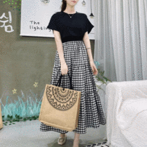 [세인트이브] 두벌같은 한벌 매일매일 입고싶은 체크캉캉 배색 롱원피스