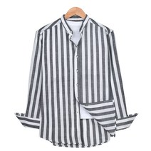 핫코드 남성용 스트라이프 차이나 카라 긴팔 셔츠 2컬러