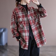 Makone 상표등록 여자 격자 무늬 모직 셔츠 코트 두꺼운 따뜻한 느슨한 셔츠
