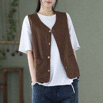 여성면 및 린넨 조끼 겉옷 여름 중년 여성 루즈핏 슬리밍 민소매 양복 탑