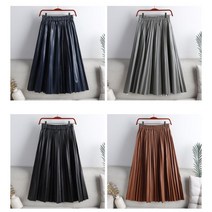 6color 레자 플리츠 주름 캐주얼 A라인 인조가죽 롱 스커트