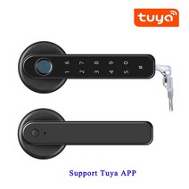 스마트 지문인식 도어락 안방 방문 욕실 사무실 문 손잡이 잠금장치핀 안전장치 Tuya A 원격 제어 지문 비밀 번호 잠금장치 전기 생체 인식 코드 단일 래치 도어 키, [03] Suort Tuya
