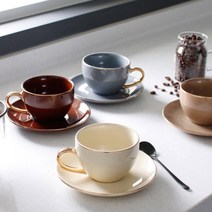 [2HOT] 에크렌 24K골드 노블 커피잔 1인, 카키브라운