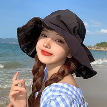 홀리지 매스피 자외선 햇빛 차단 리본 포인트 벙거지 버킷햇