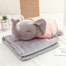 낮잠베개 애니메이션 3in1 이불 기 차량용팔쿠션 큐트 공공의 어린 삼용담요 에어컨 등쿠션 허그 3431446771, 코끼리. 핑크