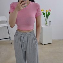 스판 라운드 크롭 슬림 반팔티 6색