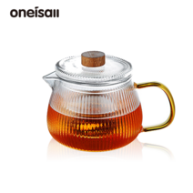 ONEISALL 골지 티포트 티팟세트 직화내열 다구 이지그립 내열유리 1세트, 600ml
